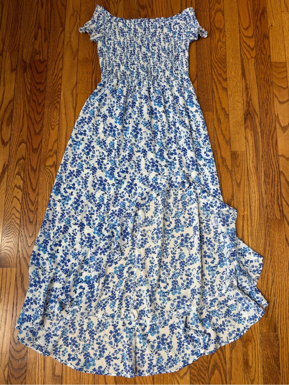 Crystal Dolls Blue Floral Off-Shoulder High/Low Dress Size M